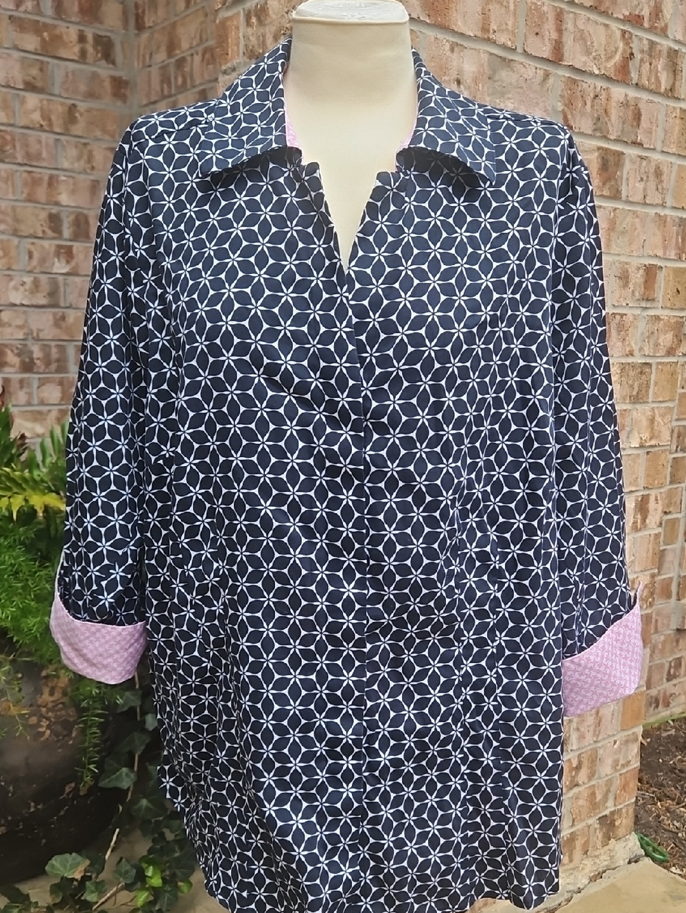 FOXCROFT NYC 3/4 SLEEVE BUTTON DOWN SHIRT sz18 W Fitted